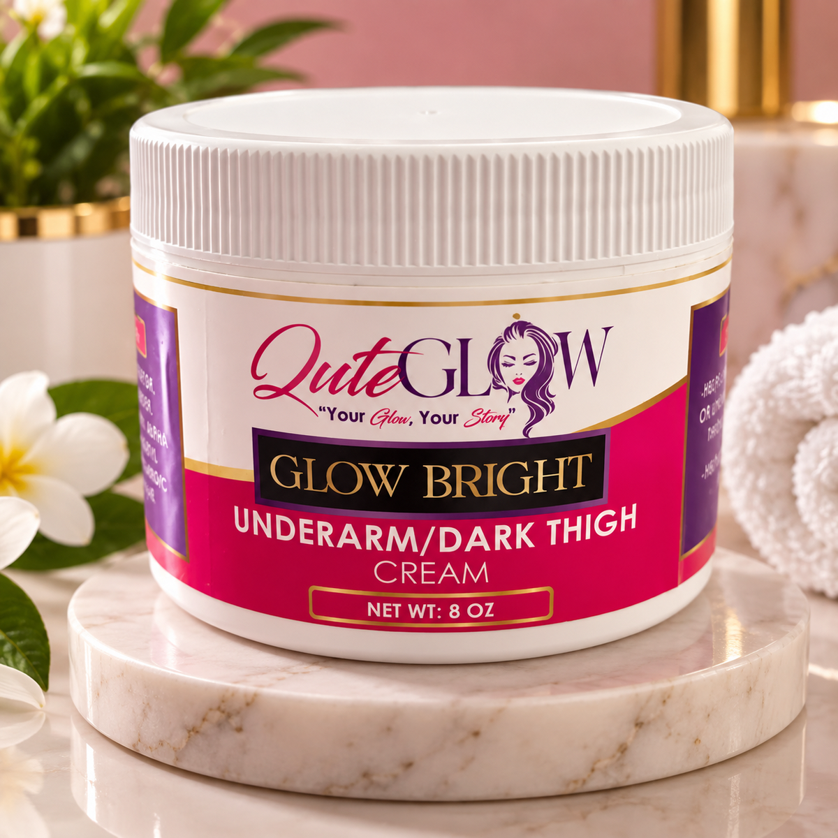 Glow Bright - Underarm & Dark Thigh Cream – Skin Brightening & Moisturizing Body Cream – 8 oz